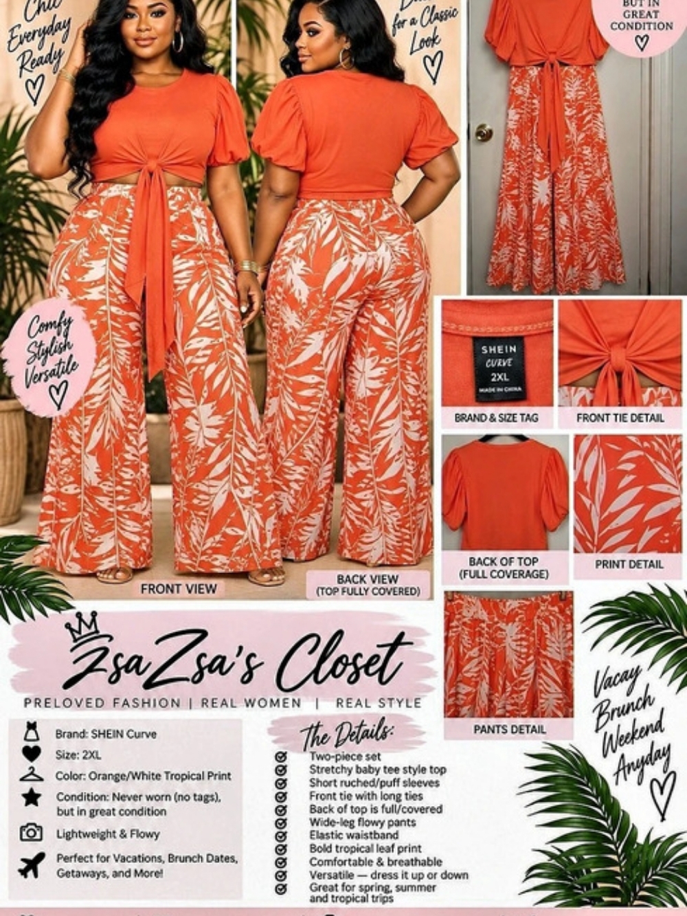 SHEIN CURVE Tropical Floral Wide Leg Pants Size 2XL